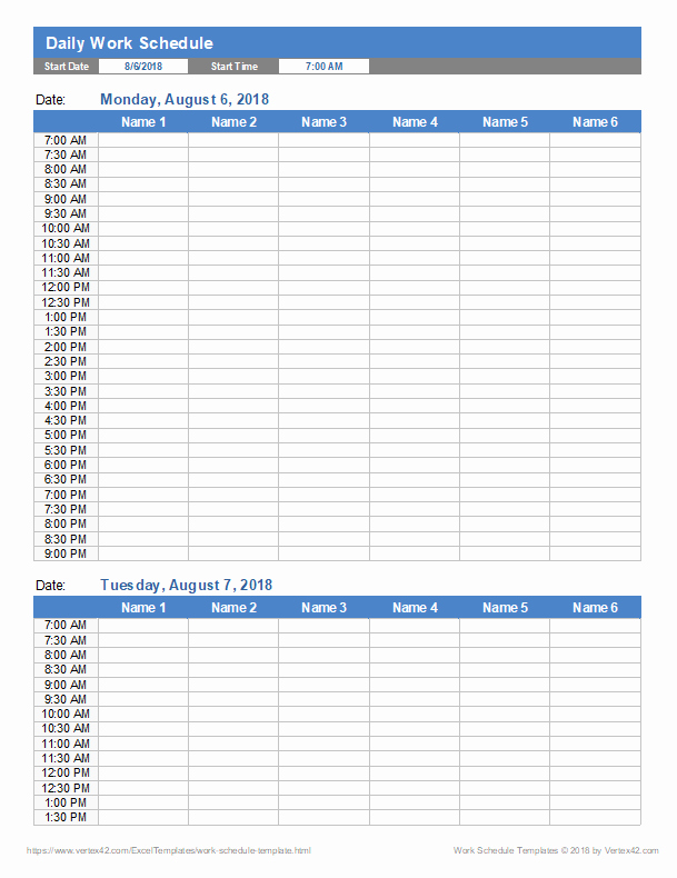 Daily Work Schedule Template New Work Schedule Template for Excel