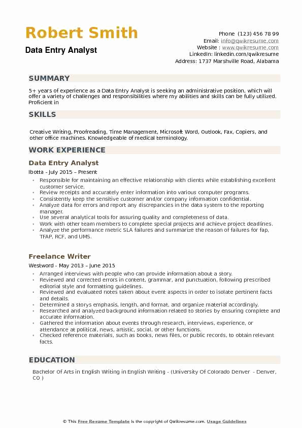 Data Analyst Resume Entry Level Inspirational Data Entry Analyst Resume Samples