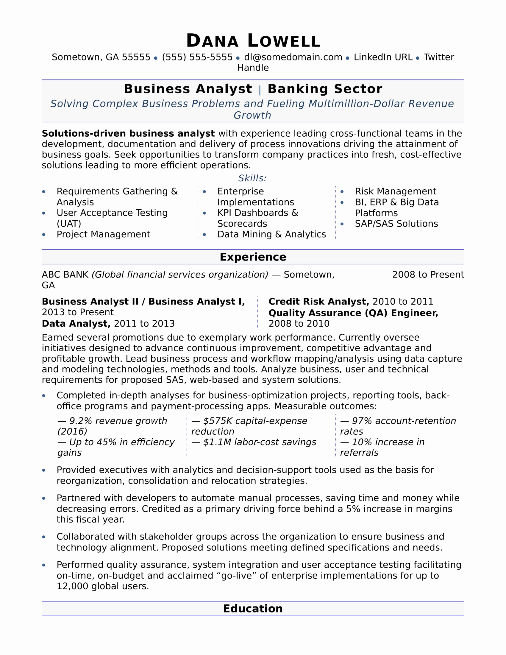 Data Analyst Resume Entry Level Unique Business Analyst Resume Sample