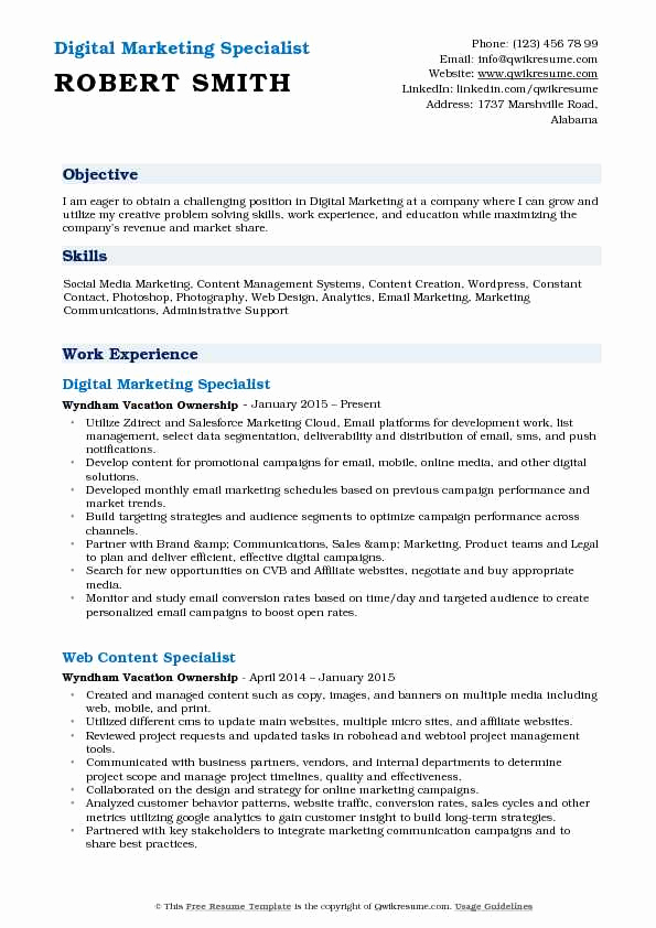 Digital Marketing Resume Sample Elegant Digital Marketing Specialist Resume Samples