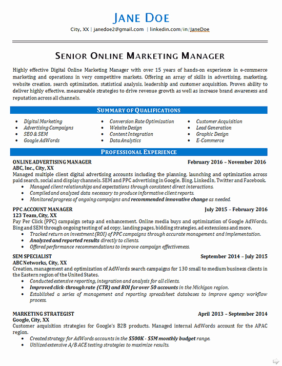 Digital Marketing Resume Sample Elegant Line Marketing Resume Example Seo Advertising