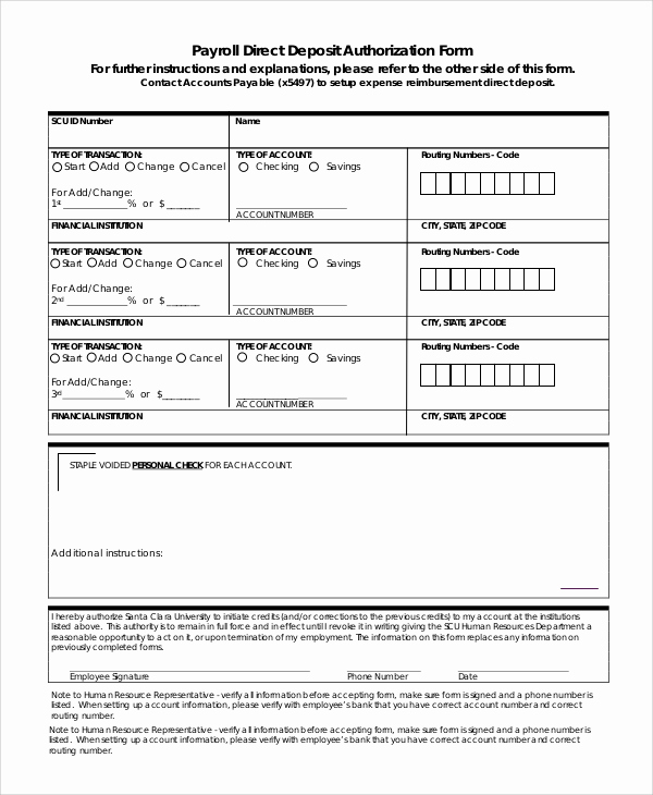 Direct Deposit form Template Awesome Sample Direct Deposit Authorization form 10 Examples In