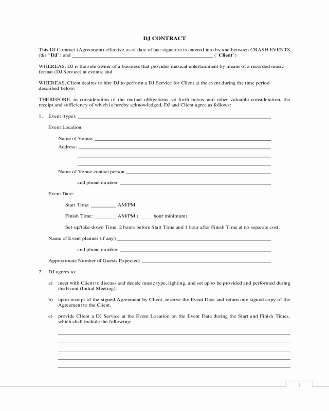Disc Jockey Contracts Template Awesome 2019 Dj Contract Template Fillable Printable Pdf