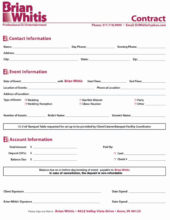 Disc Jockey Contracts Template New Wedding Dj Contract Free Printable Documents