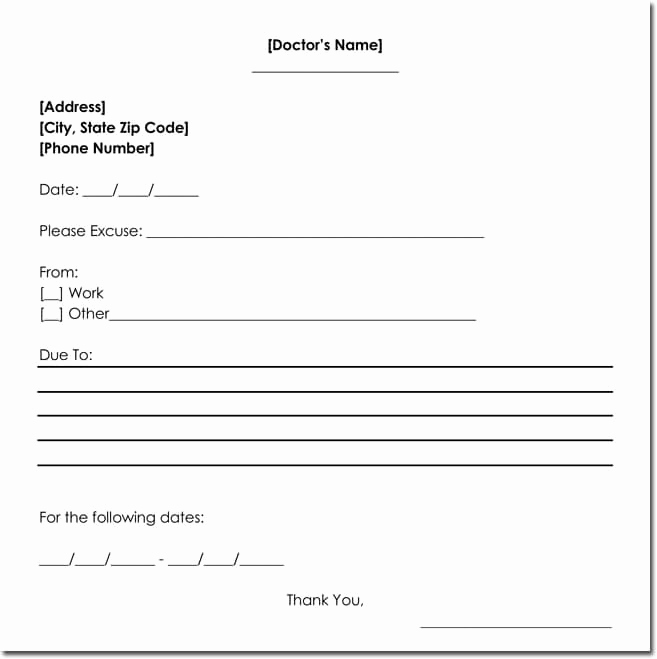 Doctor Excuse for Work Fresh Doctor S Note Templates 28 Blank formats to Create