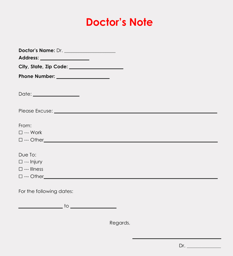 Doctor Note for School Luxury 36 Free Fill In Blank Doctors Note Templates for Work