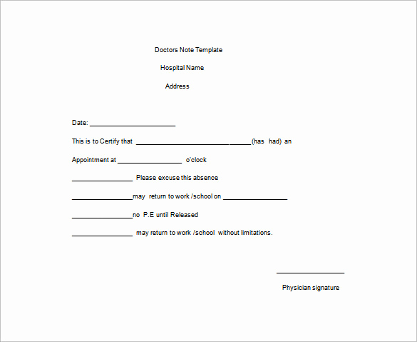 Doctor Notes for Work Free New Doctor Note Templates for Work 7 Free Sample Example
