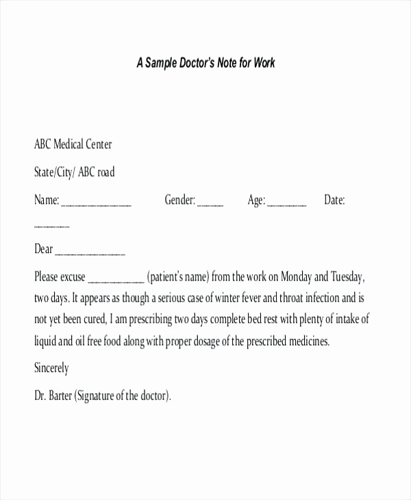 Doctor Notes for Work Unique Fake Doctors Note Template for Work or School Pdf