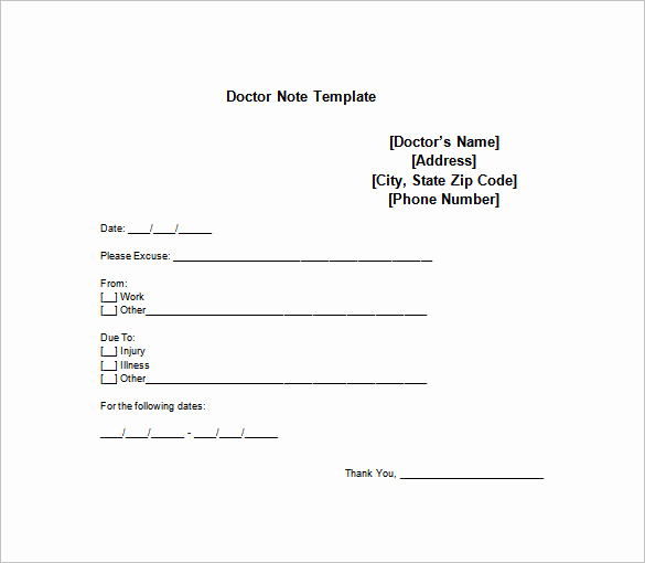Doctors Excuse for Work Awesome Doctor Note Templates for Work 7 Free Sample Example