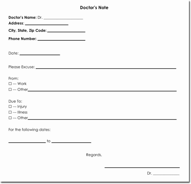 Doctors Excuse for Work Elegant Doctor S Note Templates 28 Blank formats to Create