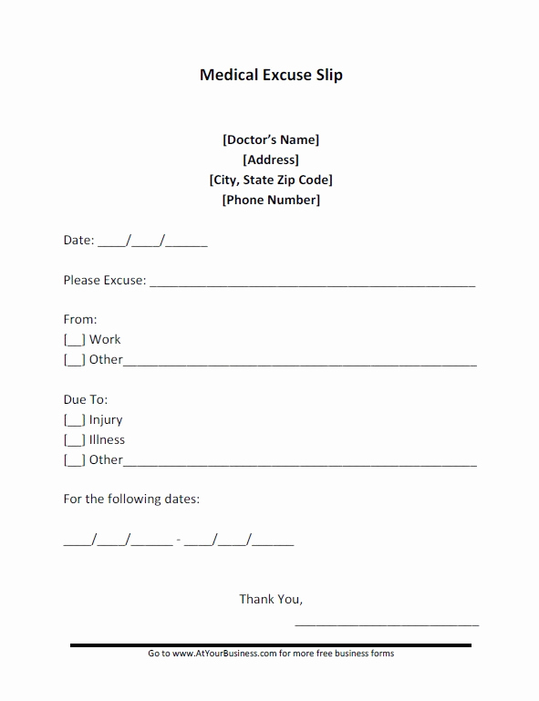 Doctors Excuse for Work Pdf Best Of Free Doctor Note form Tempalte