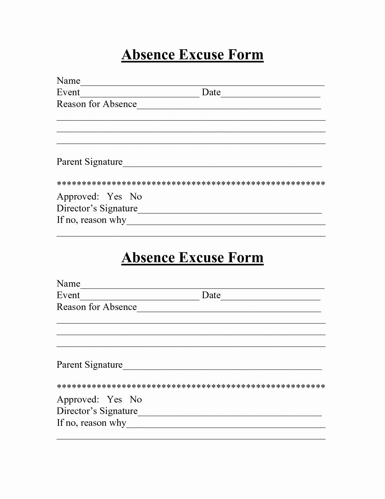 Doctors Note for Work Absence Fresh formatted New Absentee forms and Templates