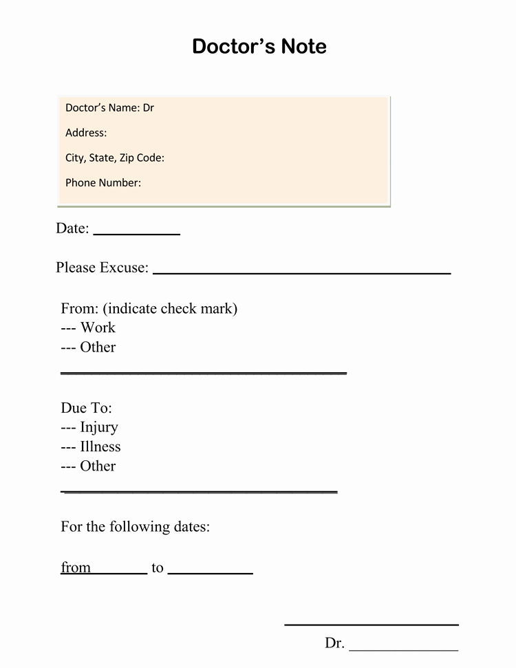 Doctors Note Template for Work Unique 36 Free Fill In Blank Doctors Note Templates for Work