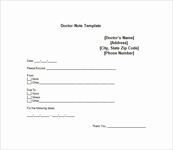 Doctors Notes for Work Luxury Doctor Note Templates for Work – 8 Free Word Excel Pdf
