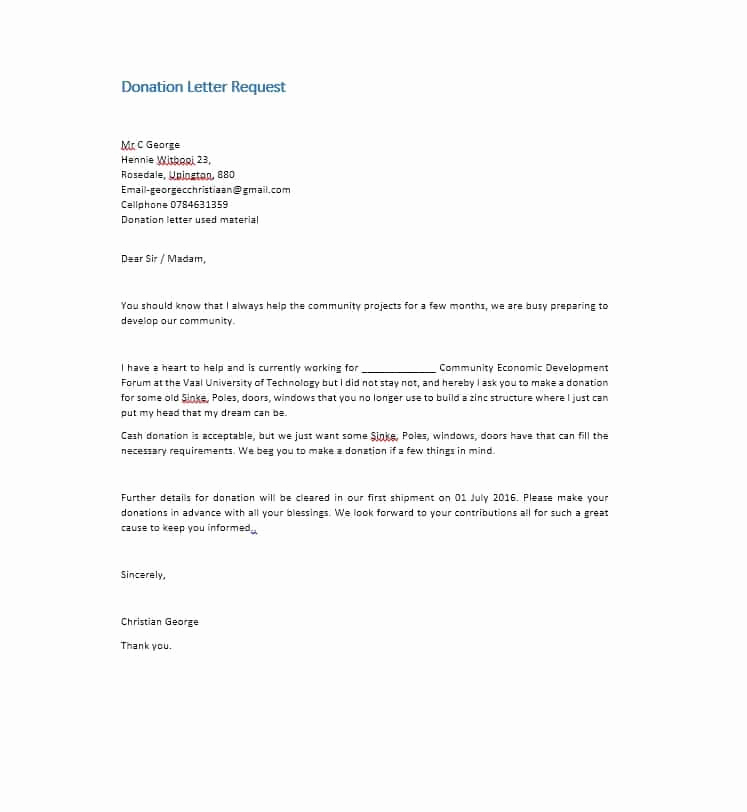 Donation Request Letter Template Beautiful 43 Free Donation Request Letters &amp; forms Template Lab
