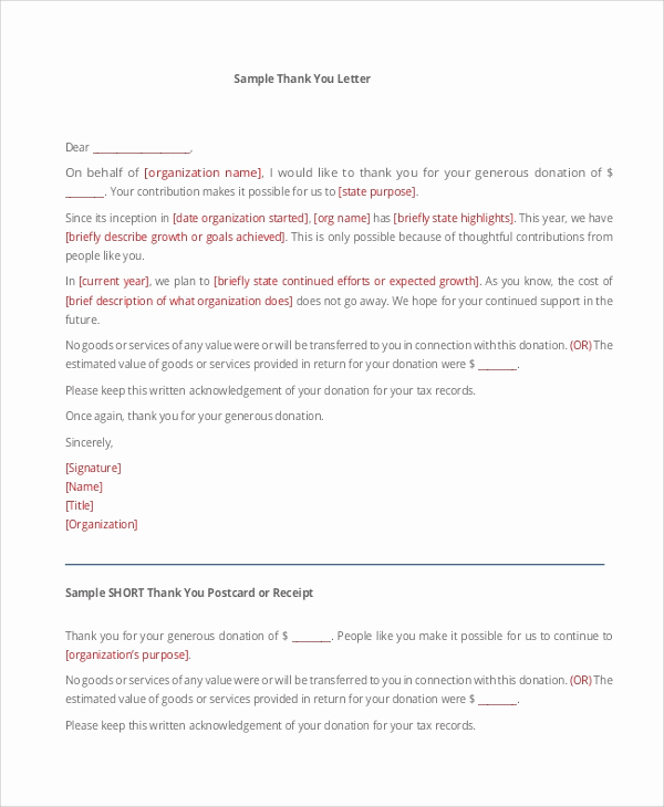 Donation Thank You Letter Template Elegant Sample Thank You Letter for Donation 8 Examples In Word