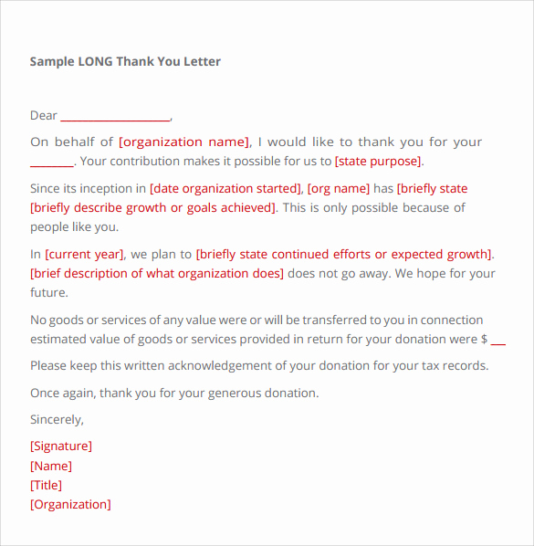 Donation Thank You Letter Template Luxury Sample Donation Letter format 9 Free Documents Download