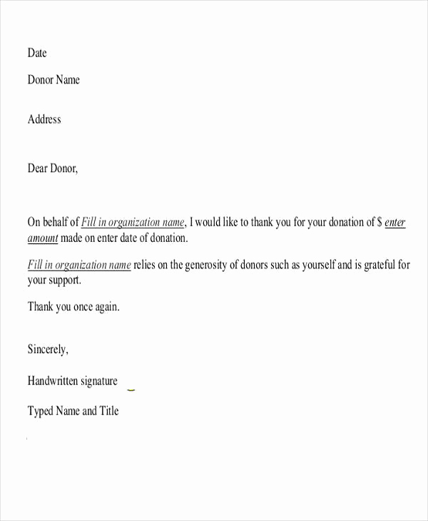 Donation Thank You Letter Template New Sample Donation Letter