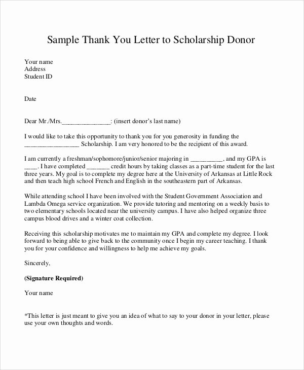 Donor Thank You Letter Beautiful Sample Thank You Letter for Scholarship 7 Examples In