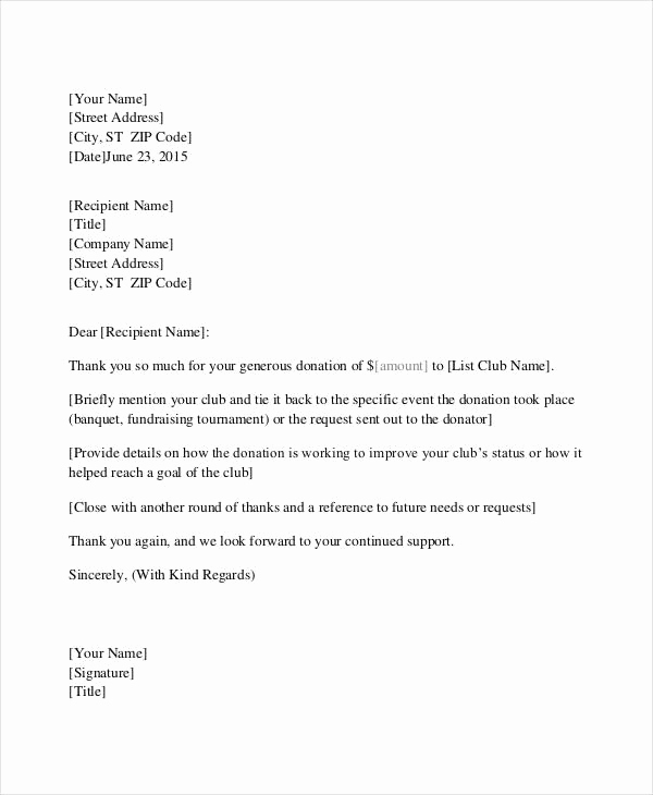 Donor Thank You Letter New Donation Thank You Letter 6 Free Word Pdf Documents