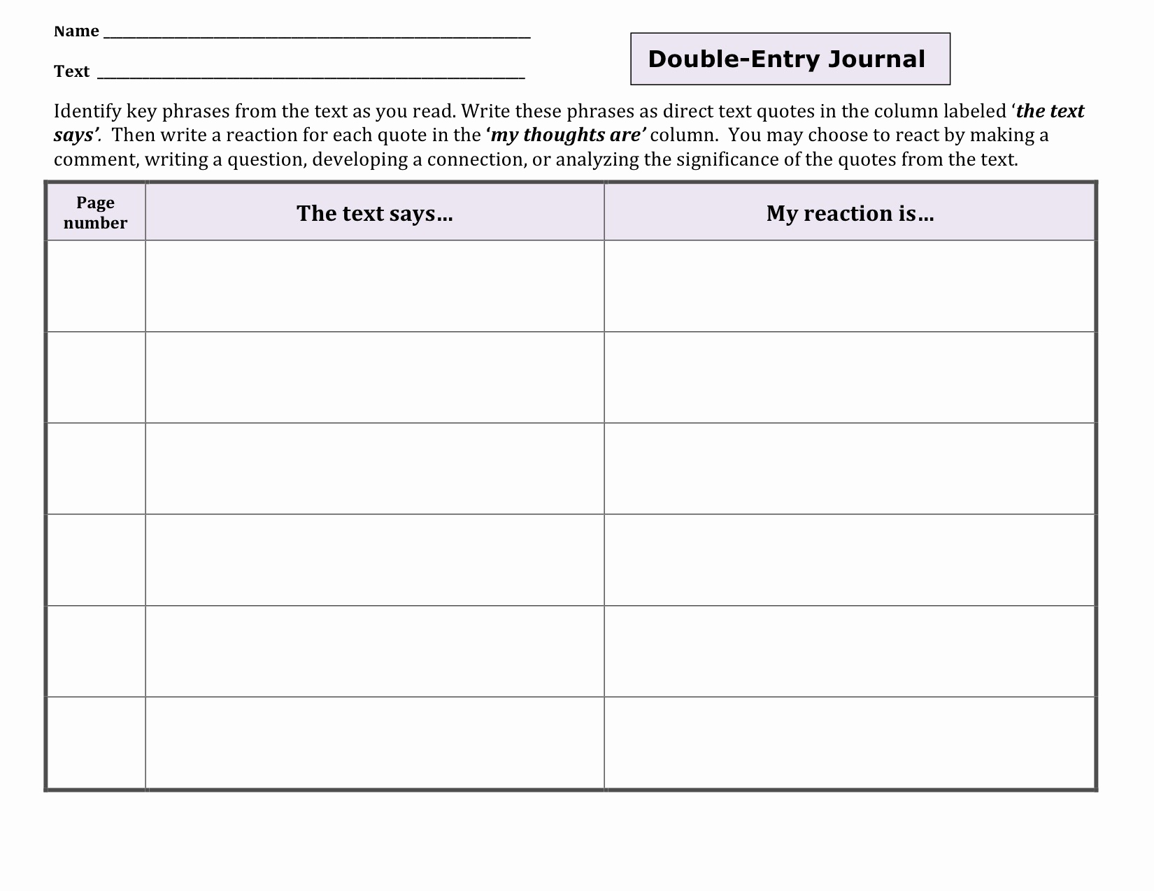 Double Entry Journal Template Beautiful Content Specific Literacy Focusing On Prehension