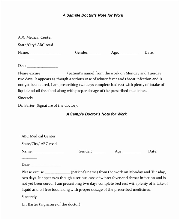 Dr Excuse for Work Unique Sample Doctors Note 8 Examples In Pdf Word