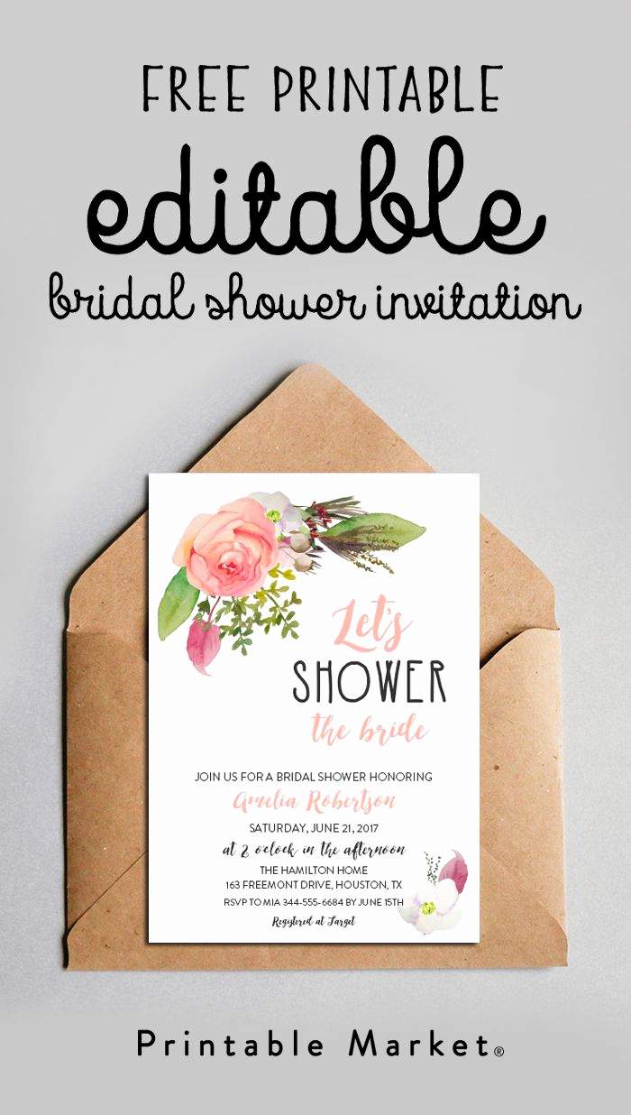 Editable Birthday Invitations Templates Free Fresh Free Editable Bridal Shower Invitation Watercolor Flowers