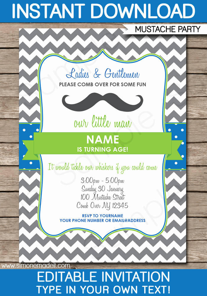Editable Birthday Invitations Templates Free New Mustache Party Invitations Little Man Party