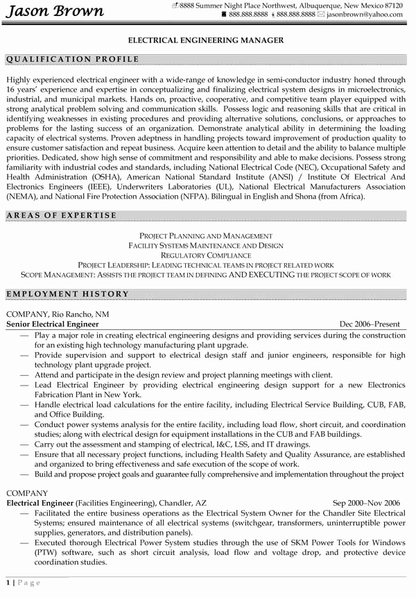 Electrical Engineer Resume Sample New Resume Samples for Engineer the Best Among the Rest