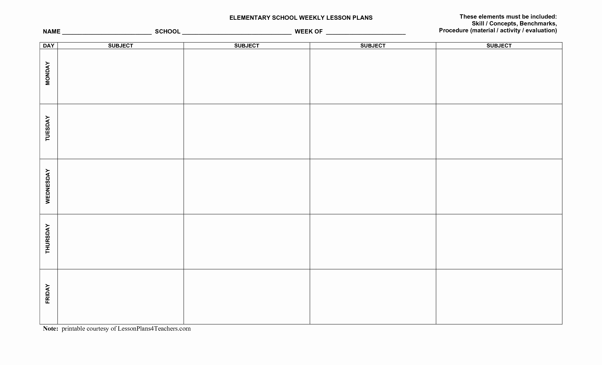 Elementary Lesson Plan Template Awesome Blank Weekly Lesson Plan Templates Mqfotfas
