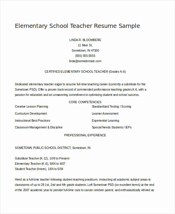 Elementary School Teacher Resume Fresh Teacher Resume Examples 23 Free Word Pdf Documents