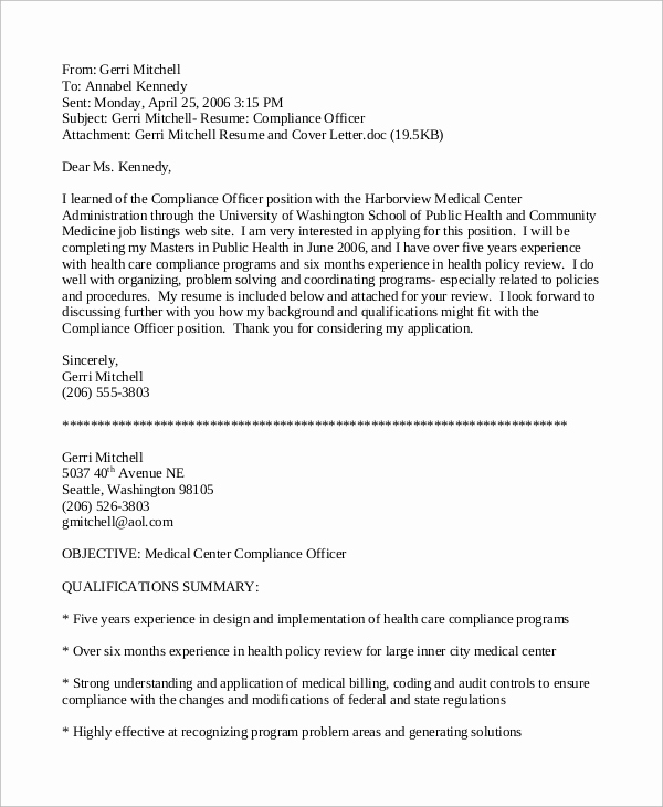 Email Cover Letter Example New Sample Email Cover Letter 8 Examples In Word Pdf