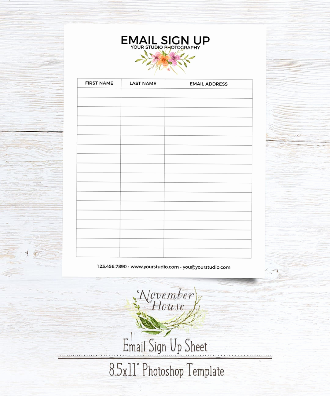 Email Sign Up Sheet Awesome Email Sign Up Sheet Graphy forms Plus Studio Stationery