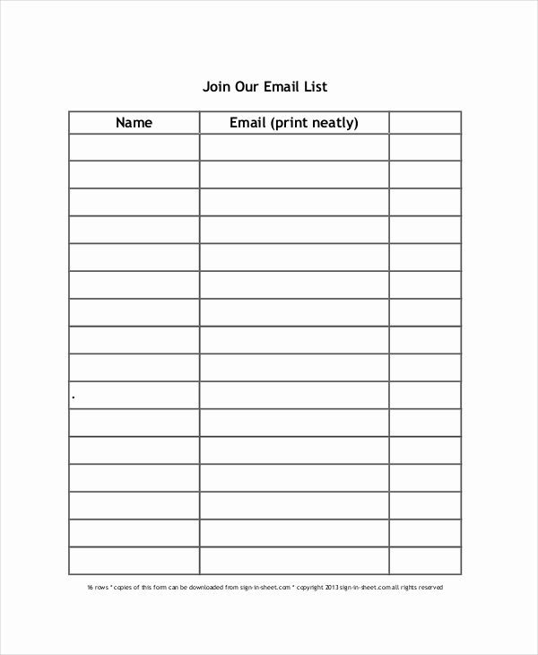 Email Sign Up Sheet Unique Sign Up Sheet 16 Free Pdf Word Documents Download
