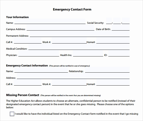Emergency Contact form Template New Emergency Contact forms 11 Download Free Documents In
