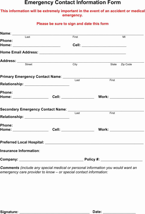 Emergency Contacts form Templates Awesome Emergency Contact form Templates&amp;forms