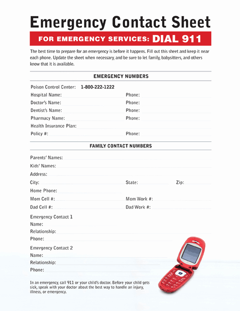 Emergency Contacts form Templates Lovely Babysitting Emergency Contact Sheet