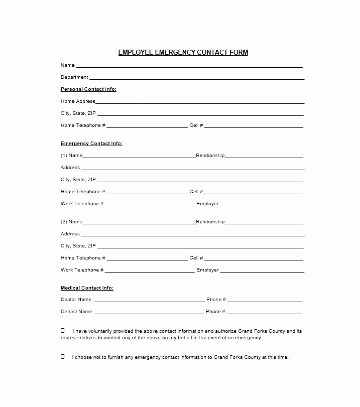 Employee Emergency Contact form Best Of 54 Free Emergency Contact forms [employee Student]