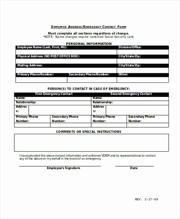 Employee Emergency Contact form Elegant 34 Emergency Contact forms