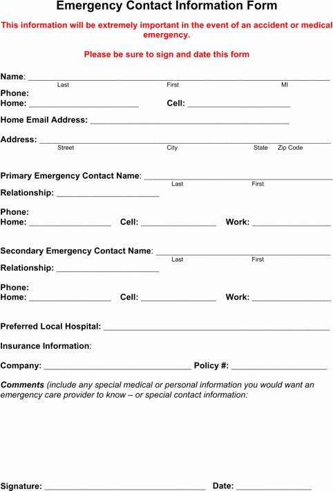 Employee Emergency Contact forms Fresh Download Emergency Contact form for Free formtemplate