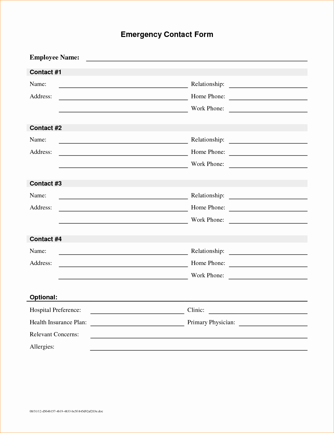 Employee Emergency Contact forms Fresh Emergency Information Template Driverlayer Search Engine