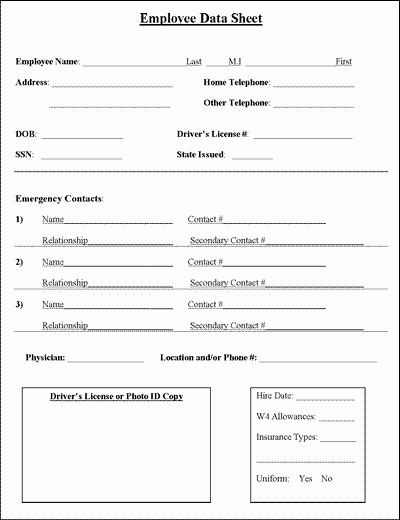Employee Emergency Contact forms Fresh Employee Information Sheet