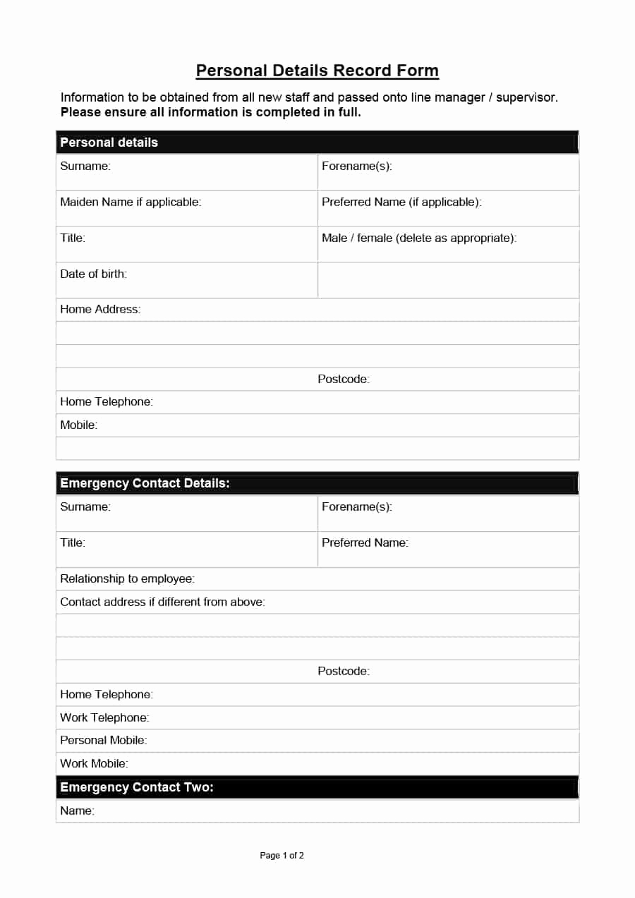 Employee Emergency Contact forms Inspirational 47 Printable Employee Information forms Personnel