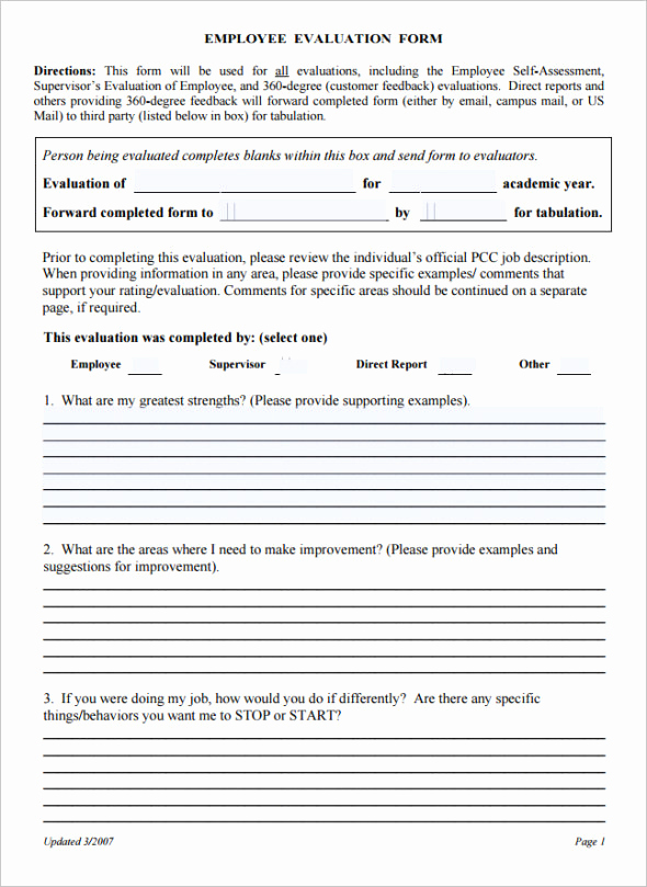 Employee Evaluation form Pdf Fresh Sample Employee Evaluation Template 8 Free Documents In