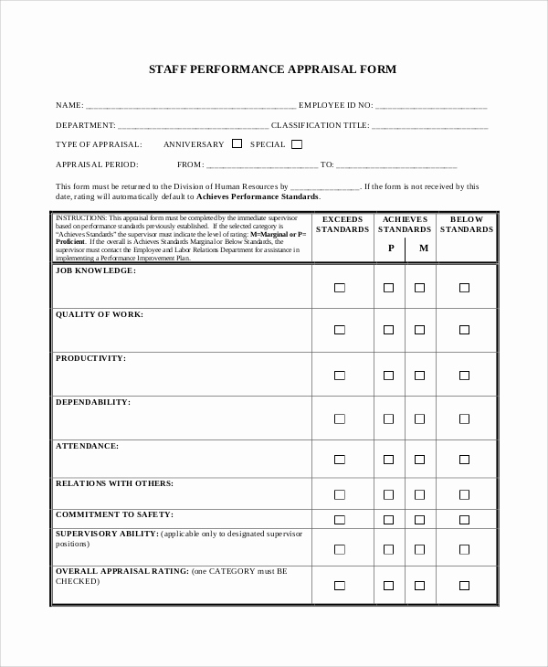 Employee Evaluation form Pdf Lovely Sample Performance Appraisal form 6 Documents In Pdf