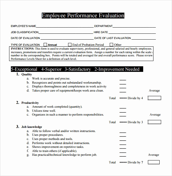 Employee Evaluation form Pdf Unique Sample Employee Review Template 6 Documents In Pdf Word