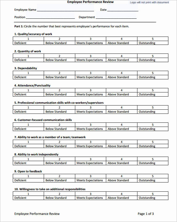 employee evaluation form