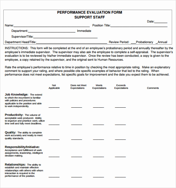 Employee Evaluation form Template Word Elegant Performance Evaluation Samples Templates Examples 7