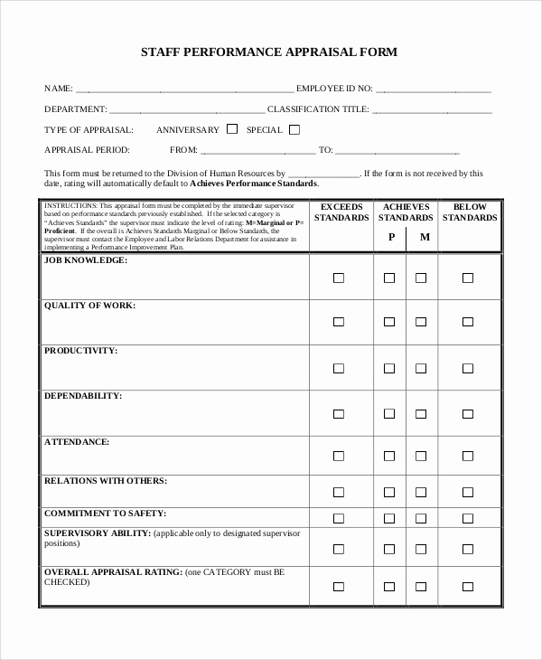 Employee Evaluation form Template Word Fresh 9 Performance Appraisal Examples – Pdf Word