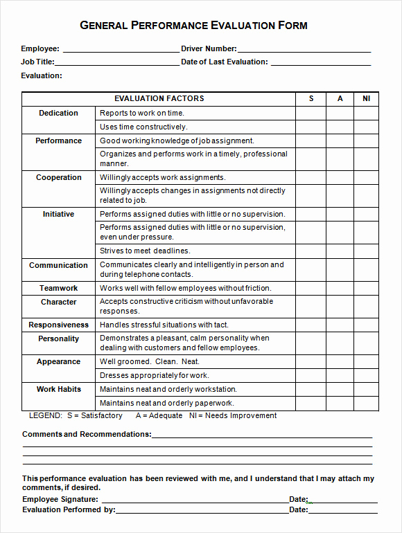 Employee Evaluation form Template Word Fresh Sample Performance Evaluation form 7 Documents In Pdf Word